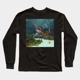 Awesome hammerhead in the deep ocean Long Sleeve T-Shirt